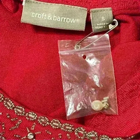 Croft & Barrow WOMEN'S Red Rayon Blended  SZ SMALL Jeweled SWEATER  New - Picture 10 of 12